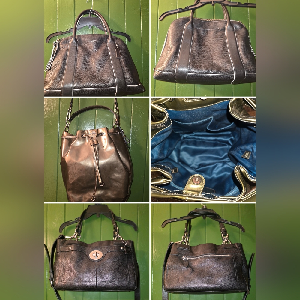3 COACH Bag Options: Metallic Bucket, Penelope w Turnlock, Bleecker w Piping